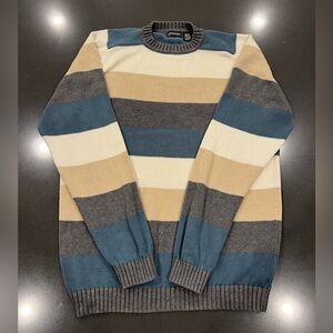 St. John's Bay Men's Crewneck Sweater - Teal, Gray, Beige Stripes